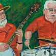 Jazz painting of Roger Nicholls on banjo and Pat Elms on drums