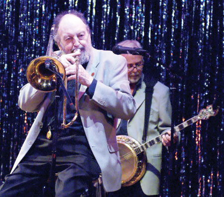 Max Collie Plays the Granville Theatre, Ramsgate, 2011, with Gentleman Jim on Banjo in the background}