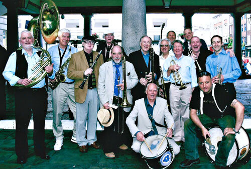 Left to right: John Beecham, Eric Gilchrist, John Evans, John Barnes, Tim Wacher, Chris Barber, Don Cook, Phil Brown, Alan Bradley, John Keen, Chris Hodgkins, Digby Fairweather, John Wacher, Emile Martin, June 2006.